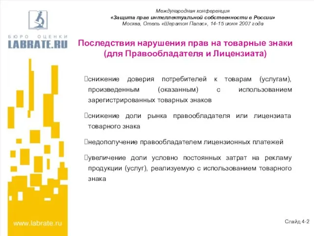 Последствия нарушения прав на товарные знаки (для Правообладателя и Лицензиата) снижение доверия