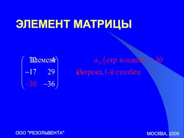 МОСКВА, 2009 ООО "РЕЗОЛЬВЕНТА" ЭЛЕМЕНТ МАТРИЦЫ