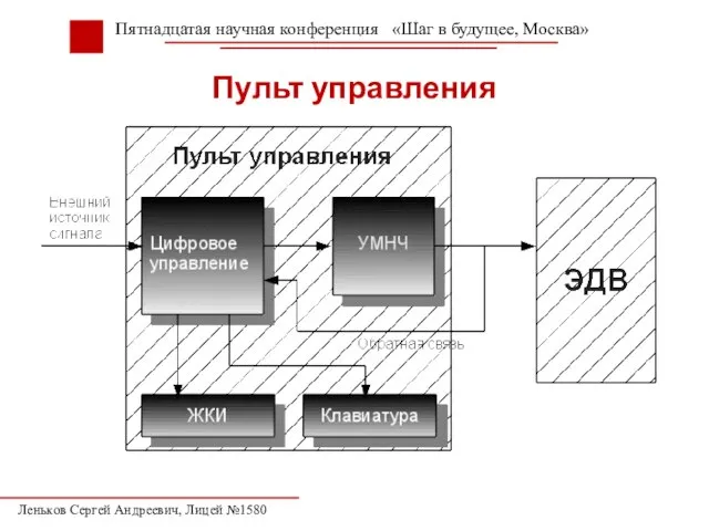 Пульт управления Пятнадцатая научная конференция «Шаг в будущее, Москва» Леньков Сергей Андреевич, Лицей №1580