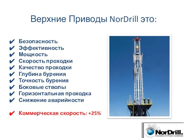 Верхние Приводы NorDrill это: Безопасность Эффективность Мощность Скорость проходки Качество проходки Глубина