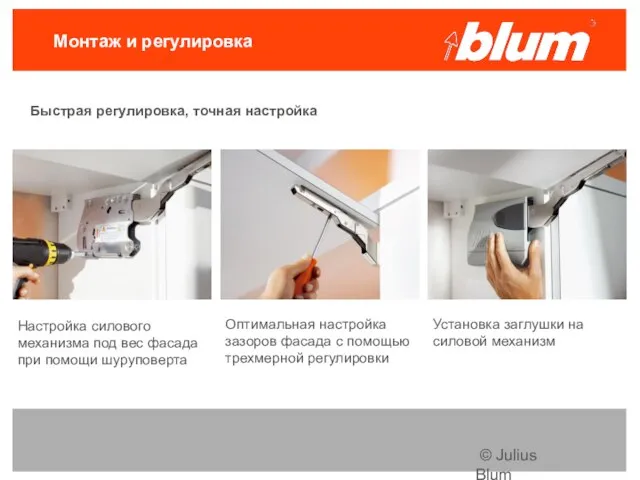 © Julius Blum GmbH Монтаж и регулировка Настройка силового механизма под вес