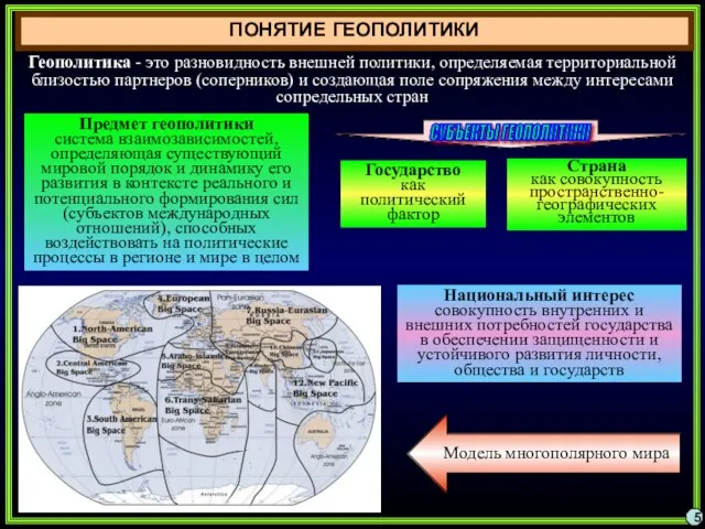 ПОНЯТИЕ ГЕОПОЛИТИКИ 5 Геополитика - это разновидность внешней политики, определяемая территориальной близостью