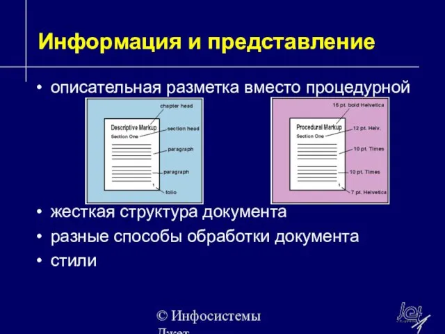 © Инфосистемы Джет Информация и представление описательная разметка вместо процедурной жесткая структура