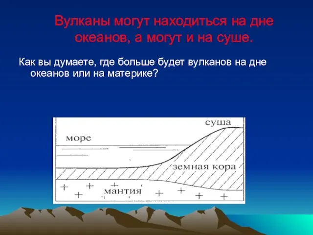 Вулканы могут находиться на дне океанов, а могут и на суше. Как