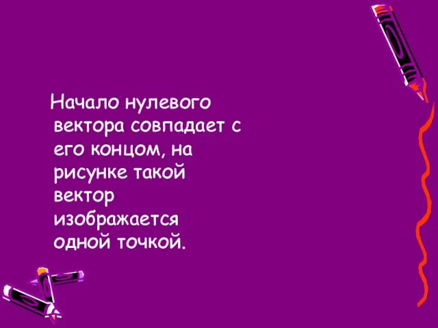 Начало нулевого вектора совпадает с его концом, на рисунке такой вектор изображается одной точкой.