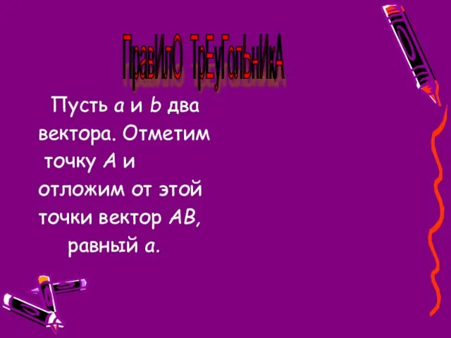 Пусть а и b два вектора. Отметим точку А и отложим от