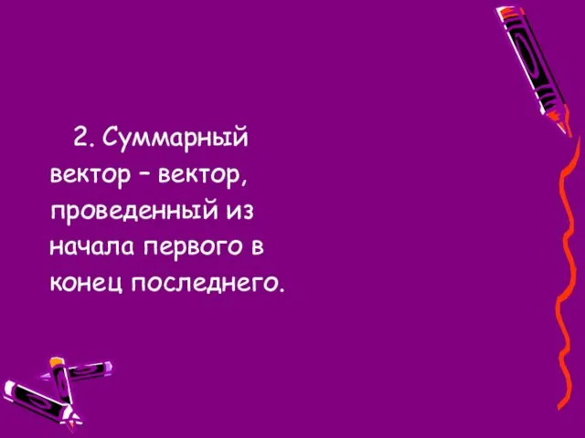 2. Суммарный вектор – вектор, проведенный из начала первого в конец последнего.