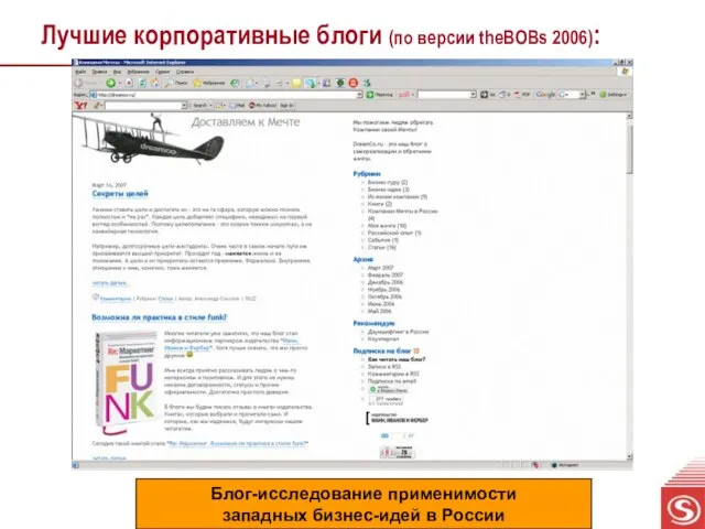 Лучшие корпоративные блоги (по версии theBOBs 2006): Блог-исследование применимости западных бизнес-идей в России