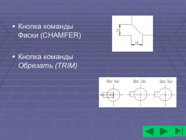 Кнопка команды Фаски (CHAMFER) Кнопка команды Обрезать (TRIM)