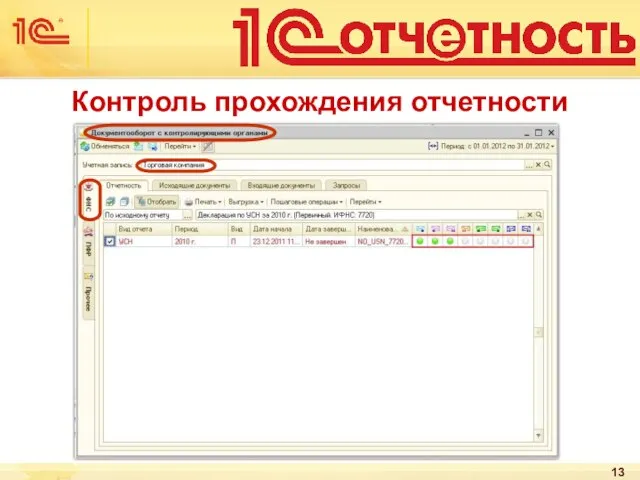 Контроль прохождения отчетности