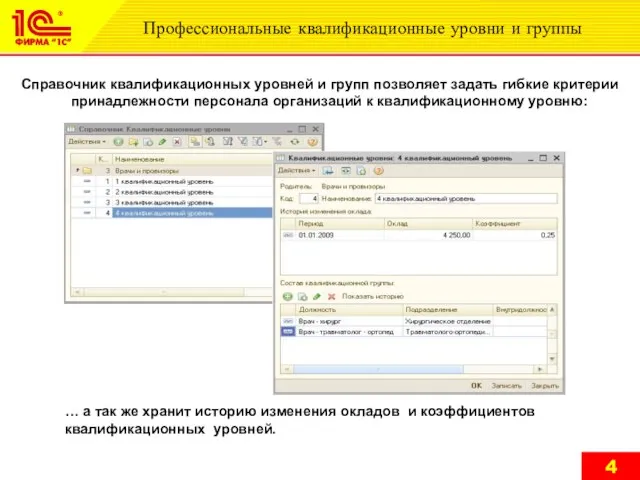 Профессиональные квалификационные уровни и группы Справочник квалификационных уровней и групп позволяет задать