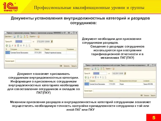 Профессиональные квалификационные уровни и группы Документы установления внутридолжностных категорий и разрядов сотрудников: