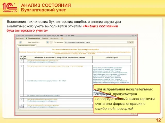 В настройках отчета присутствует эталонный план счетов АНАЛИЗ СОСТОЯНИЯ Бухгалтерский учет Выявление