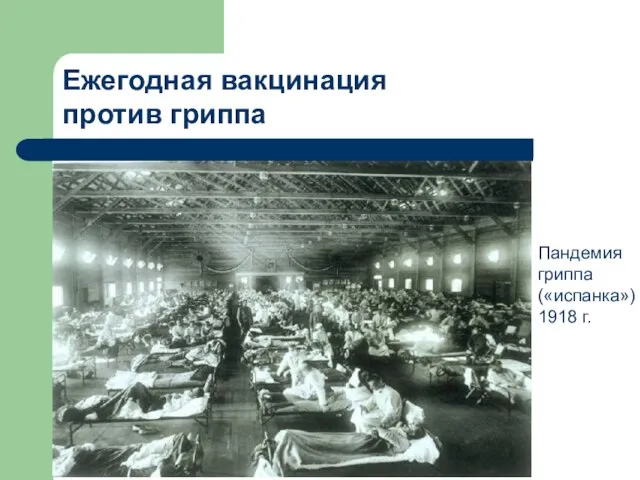 Пандемия гриппа («испанка») 1918 г. Ежегодная вакцинация против гриппа