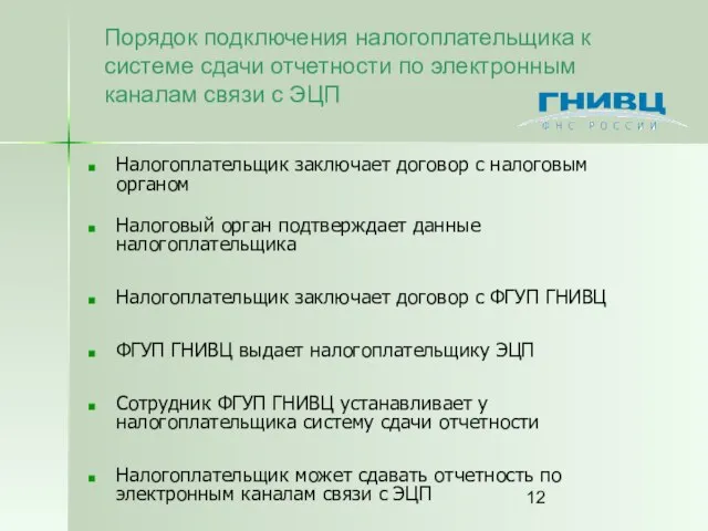 Порядок подключения налогоплательщика к системе сдачи отчетности по электронным каналам связи с