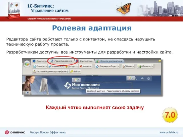 Ролевая адаптация Редактора сайта работают только с контентом, не опасаясь нарушить техническую