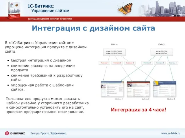 Интеграция с дизайном сайта Пользователь продукта может заказать шаблон дизайна у стороннего