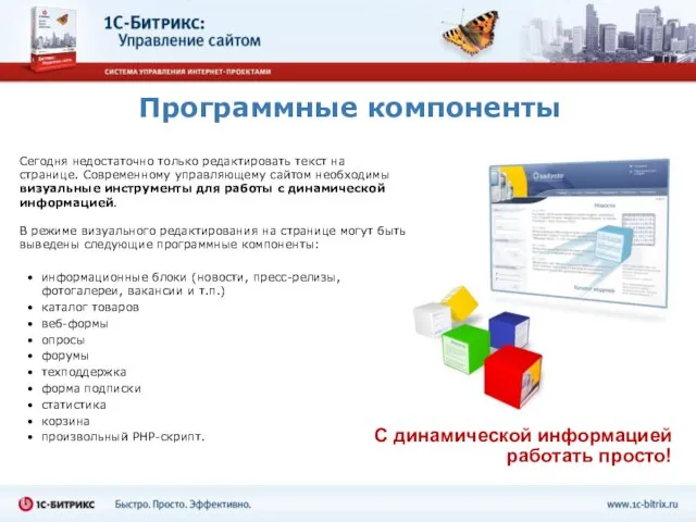 Программные компоненты Сегодня недостаточно только редактировать текст на странице. Современному управляющему сайтом