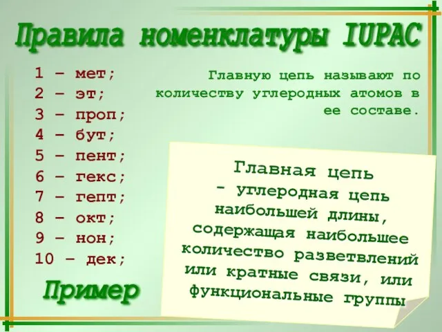 1 – мет; 2 – эт; 3 – проп; 4 – бут;