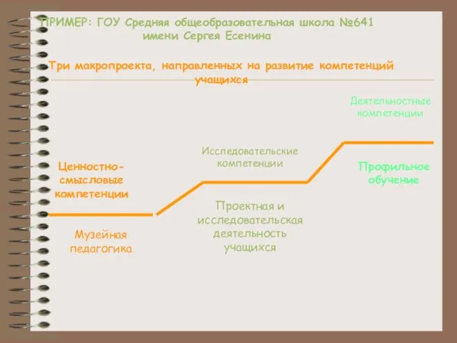 ПРИМЕР: ГОУ Средняя общеобразовательная школа №641 имени Сергея Есенина Три макропроекта, направленных