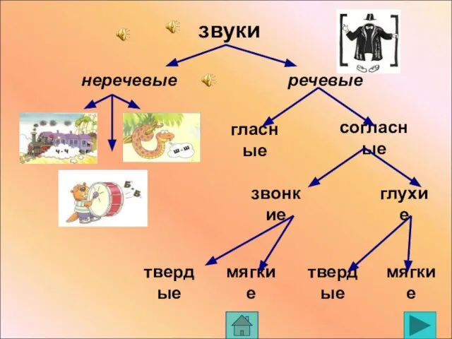 звуки неречевые речевые гласные согласные глухие звонкие твердые мягкие твердые мягкие