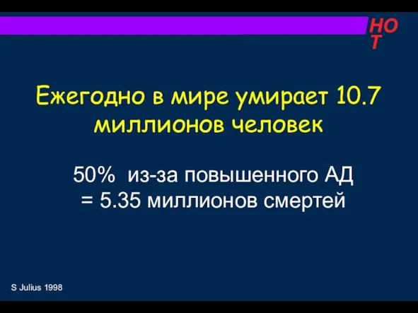 Ежегодно в мире умирает 10.7 миллионов человек 50% из-за повышенного АД =