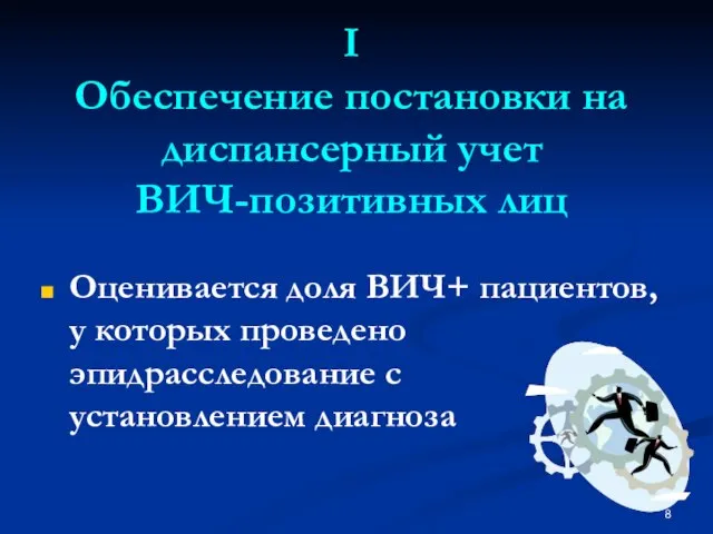 I Обеспечение постановки на диспансерный учет ВИЧ-позитивных лиц Оценивается доля ВИЧ+ пациентов,