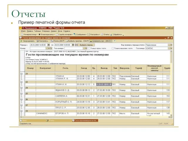 Отчеты Пример печатной формы отчета