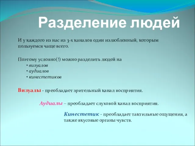 Разделение людей И у каждого из нас из 3-х каналов один излюбленный,