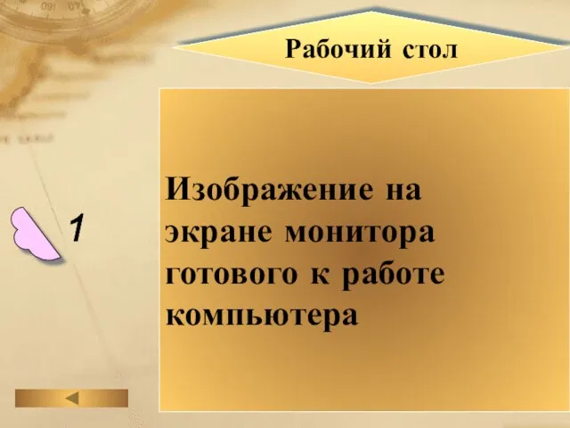 Изображение на экране монитора готового к работе компьютера Рабочий стол 1