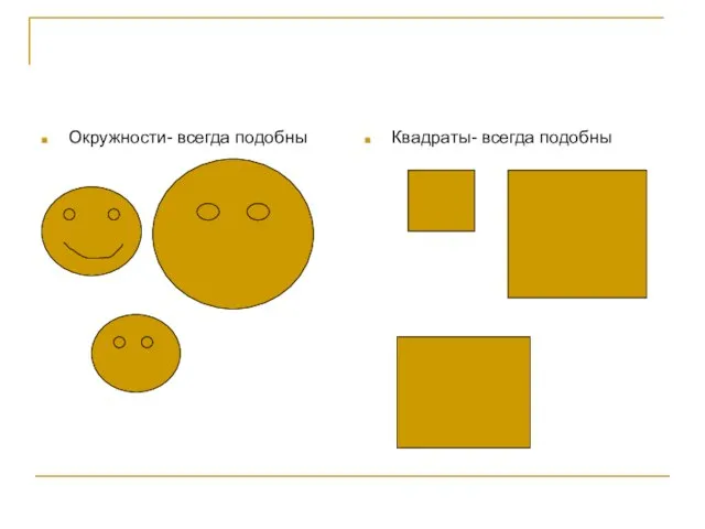 Окружности- всегда подобны Квадраты- всегда подобны