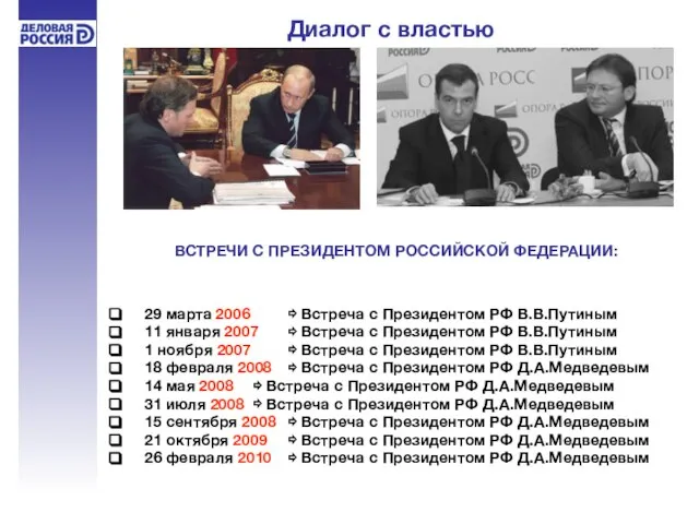 ВСТРЕЧИ С ПРЕЗИДЕНТОМ РОССИЙСКОЙ ФЕДЕРАЦИИ: 29 марта 2006 ⇨ Встреча с Президентом