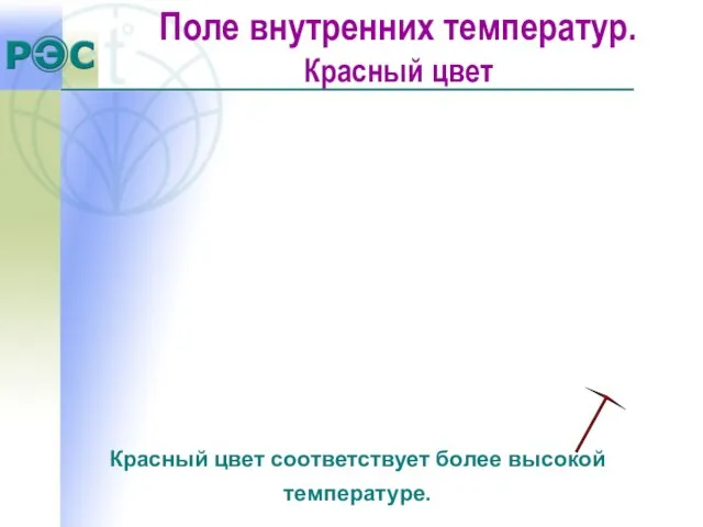 Красный цвет соответствует более высокой температуре. Поле внутренних температур. Красный цвет