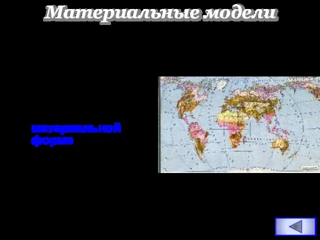 Материальные модели Предметные модели воспроизводят геометрические, физические и другие свойства объектов в