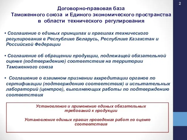 Договорно-правовая база Таможенного союза и Единого экономического пространства в области технического регулирования