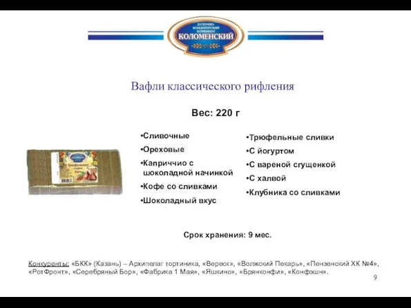 Вафли классического рифления Срок хранения: 9 мес. Сливочные Ореховые Каприччио с шоколадной