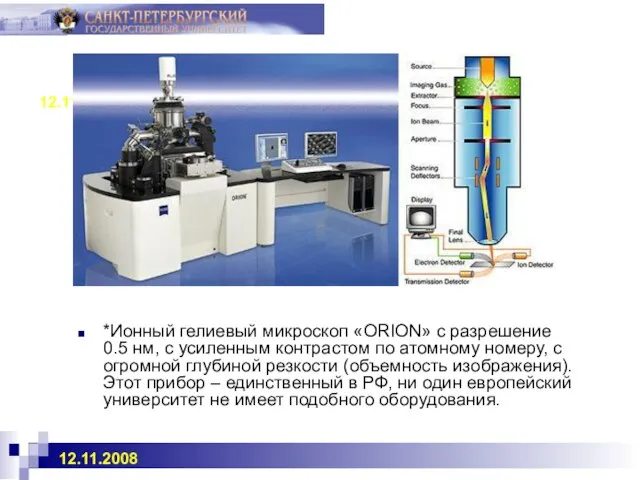 12.11.2008 *Ионный гелиевый микроскоп «ORION» с разрешение 0.5 нм, с усиленным контрастом