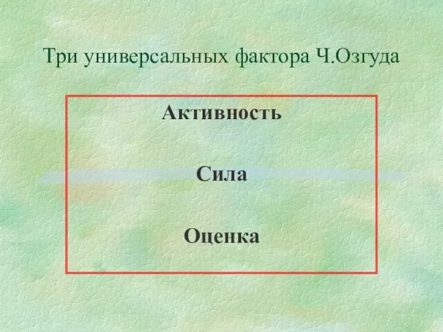 Три универсальных фактора Ч.Озгуда Активность Сила Оценка