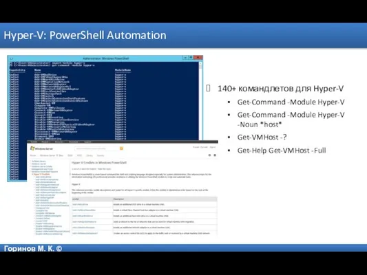 Горинов М. К. © Hyper-V: PowerShell Automation 140+ командлетов для Hyper-V Get-Command