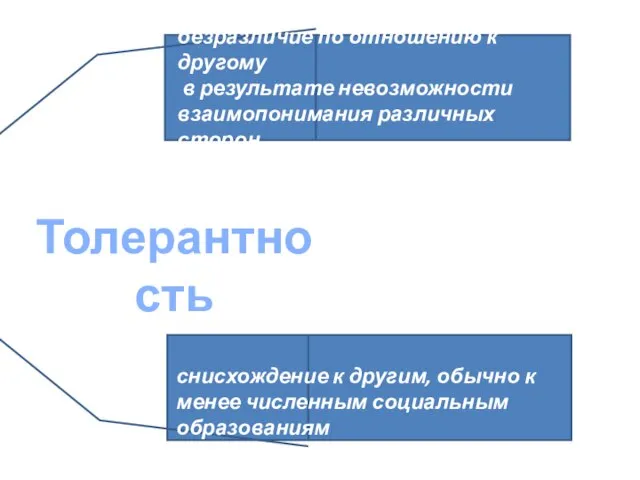 безразличие по отношению к другому в результате невозможности взаимопонимания различных сторон Толерантность