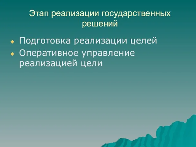 Этап реализации государственных решений Подготовка реализации целей Оперативное управление реализацией цели