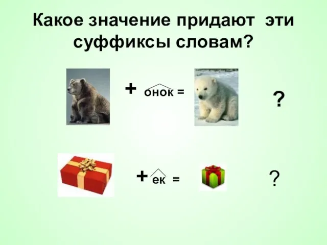 Какое значение придают эти суффиксы словам? + онок = ? + ек = ?