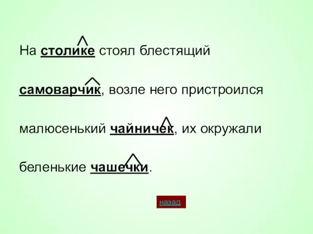 На столике стоял блестящий самоварчик, возле него пристроился малюсенький чайничек, их окружали беленькие чашечки. назад