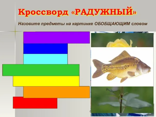 Кроссворд «РАДУЖНЫЙ» Назовите предметы на картинке ОБОБЩАЮЩИМ словом М О Л О Д Ц Ы