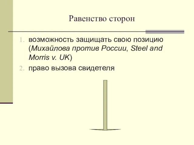 Равенство сторон возможность защищать свою позицию (Михайлова против России, Steel and Morris