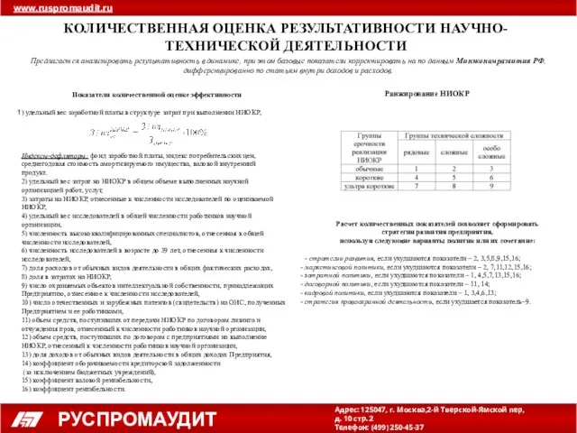 Показатели количественной оценке эффективности ) удельный вес заработной платы в структуре затрат