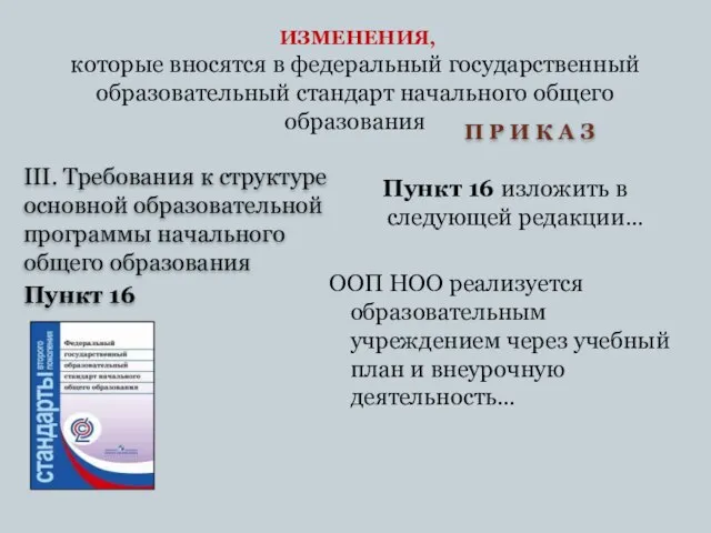 III. Требования к структуре основной образовательной программы начального общего образования Пункт 16