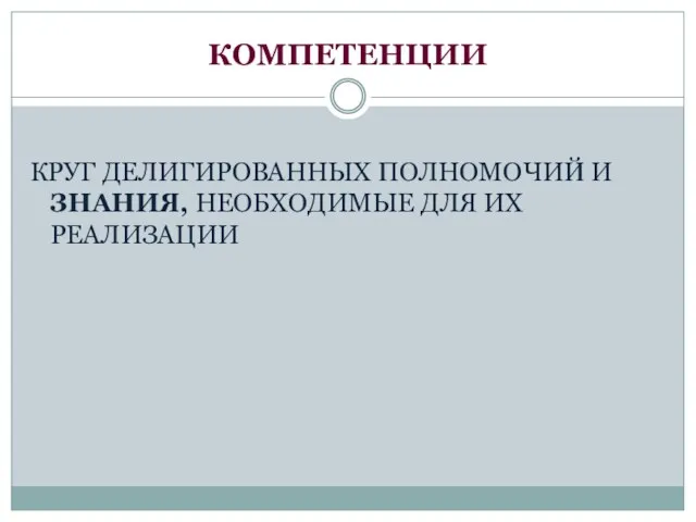 КОМПЕТЕНЦИИ КРУГ ДЕЛИГИРОВАННЫХ ПОЛНОМОЧИЙ И ЗНАНИЯ, НЕОБХОДИМЫЕ ДЛЯ ИХ РЕАЛИЗАЦИИ