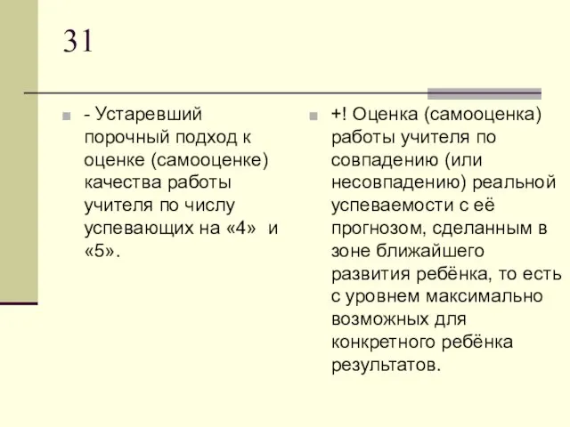 31 - Устаревший порочный подход к оценке (самооценке) качества работы учителя по