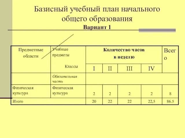 Базисный учебный план начального общего образования Вариант 1